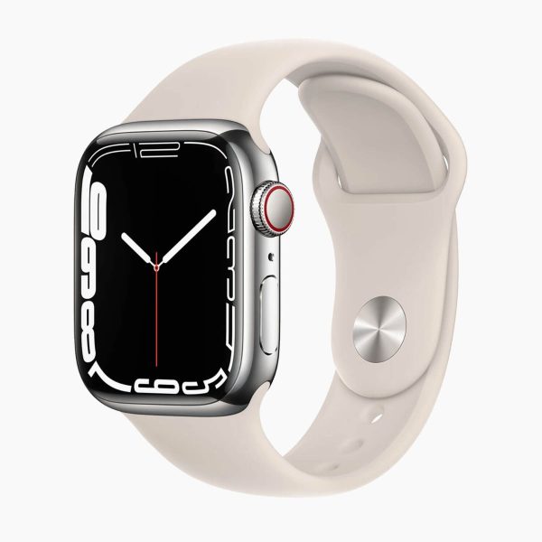 Apple Watch Series 7 45mm RVS Silver Wifi + 4G White Sport Band - B-grade - Afbeelding 2